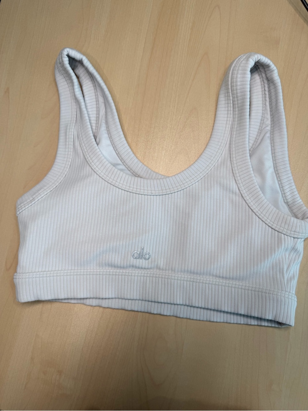 ALO Yoga Ribbed White Sports Bralette